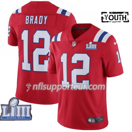 Maillot Enfant New England Patriots Tom Brady 12 Nike Rouge 2019 Super Bowl LIII